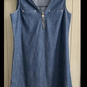 Anne Klein Size 6 Denim Sheath Dress w/Gold Buttons & Signature Zip  Brand New
